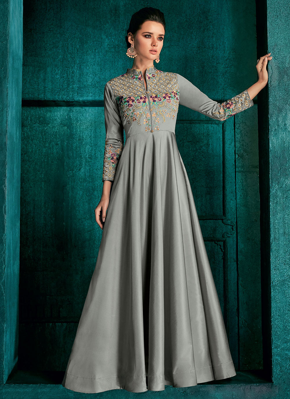 Grey Color Readymade Gown