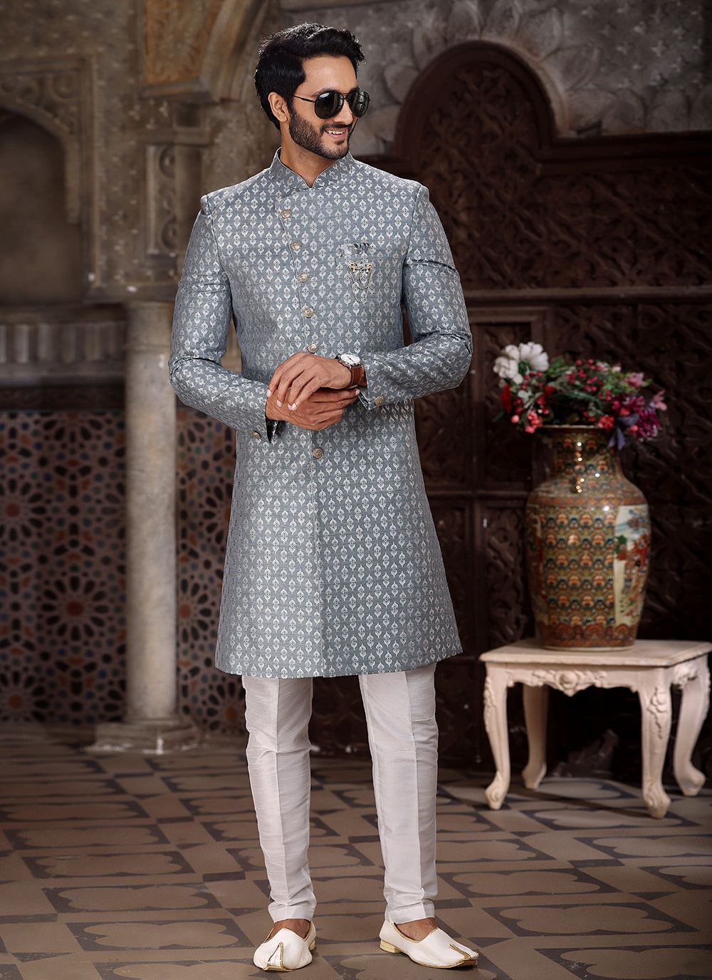 Grey Embroidered Indo Western