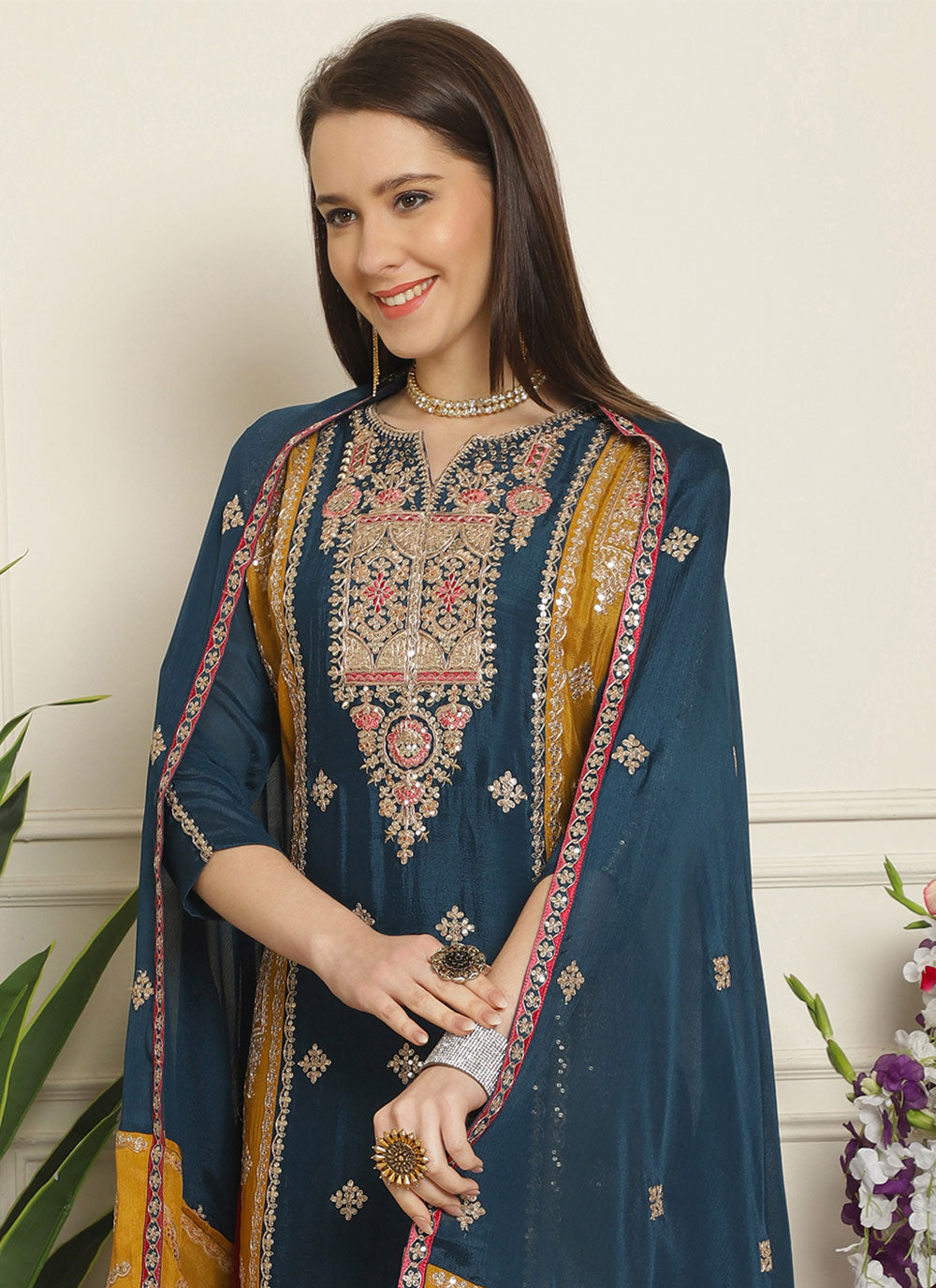 Chiffon Salwar Suit In Blue For Ceremonial