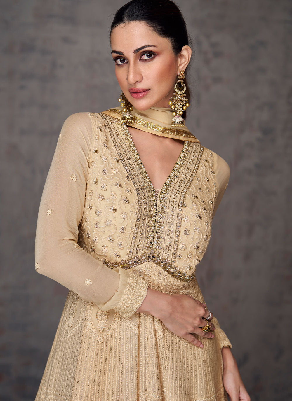 Cream Georgette Indian Gown