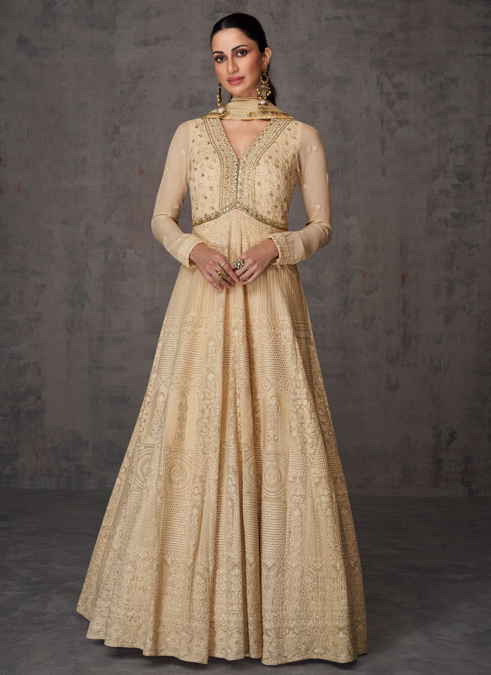 Cream Georgette Indian Gown