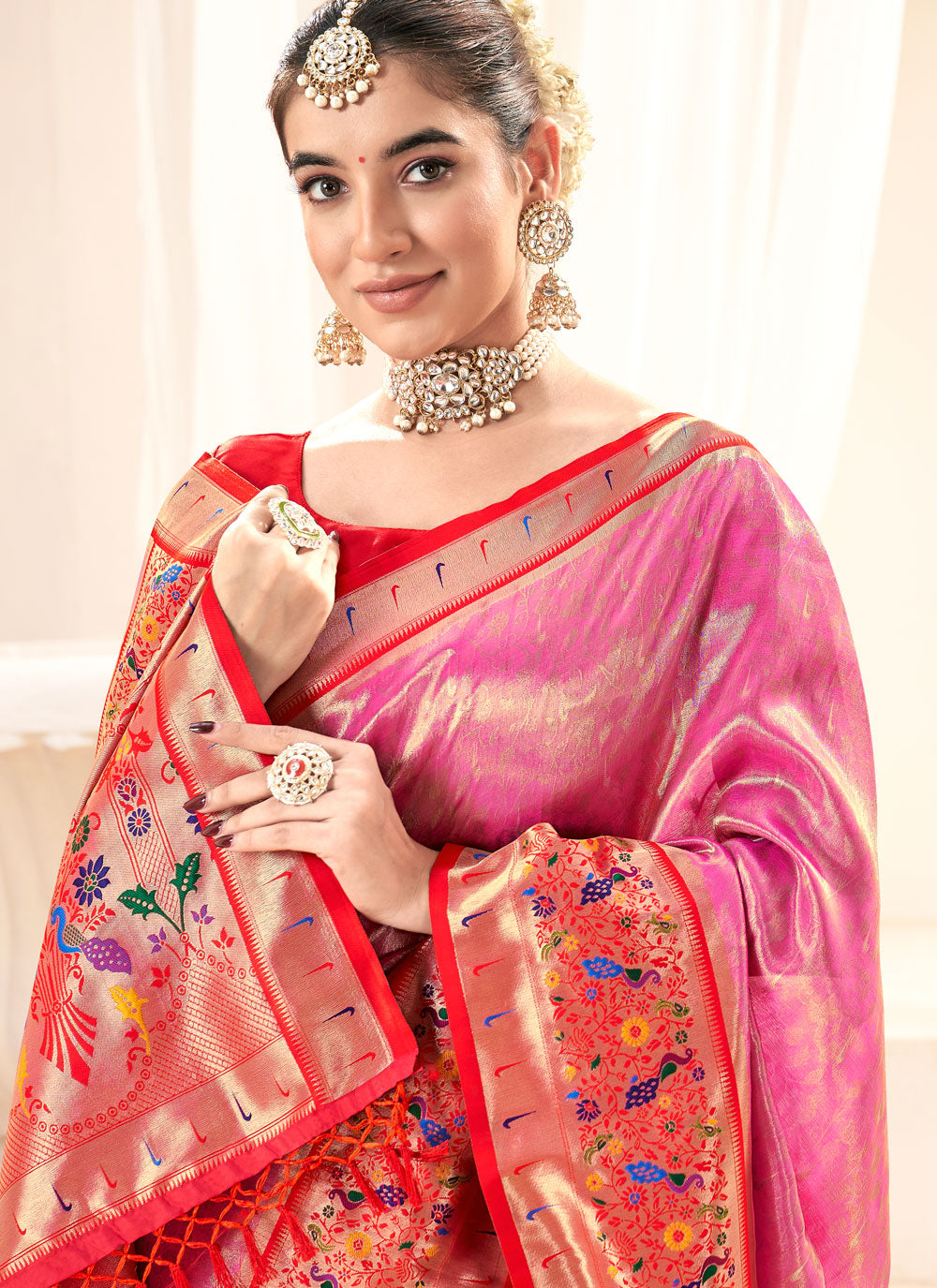 Pink Handloom Silk Jacquard Work Trendy Saree