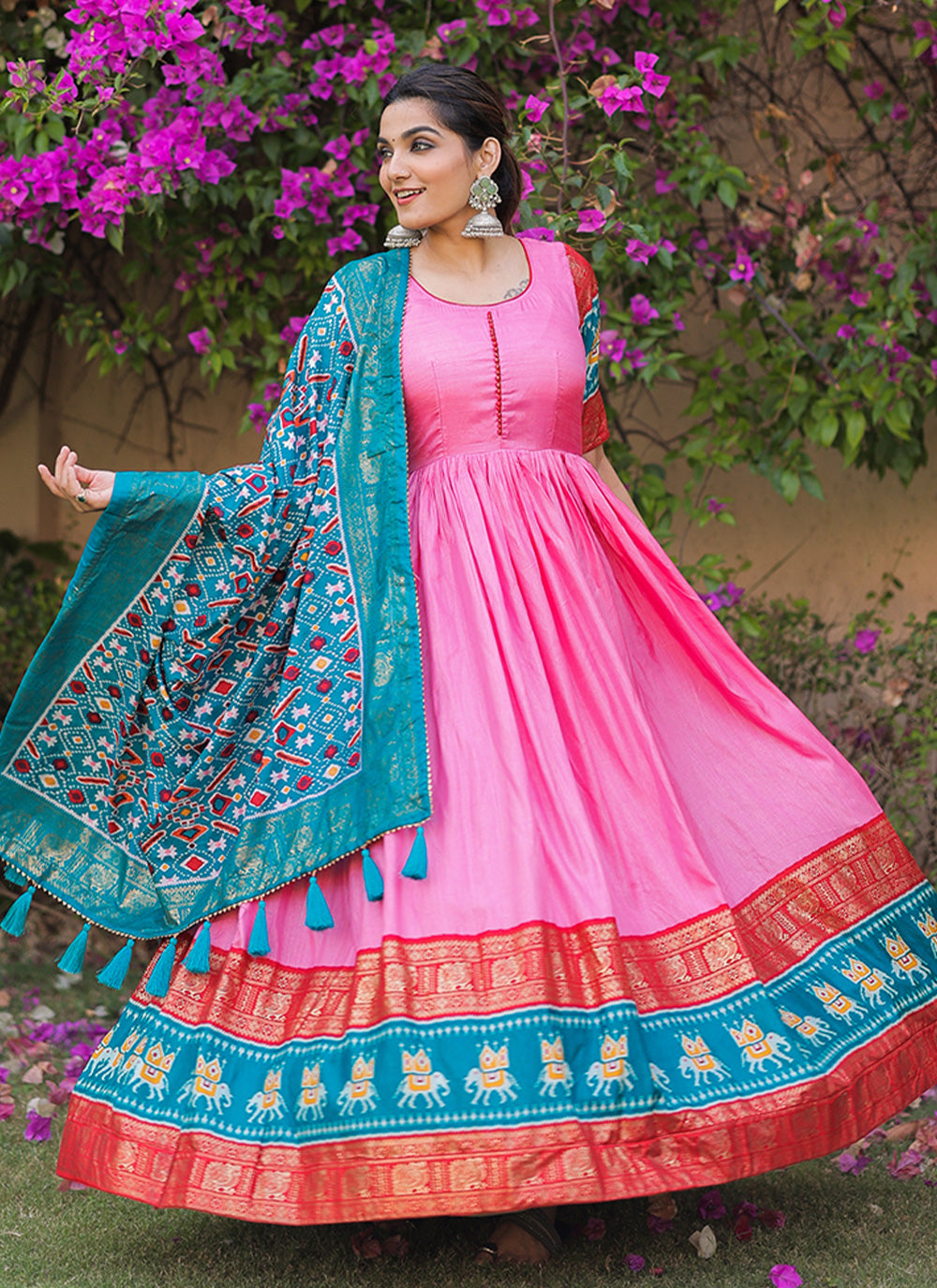 Patola Print Pink Trendy Gown