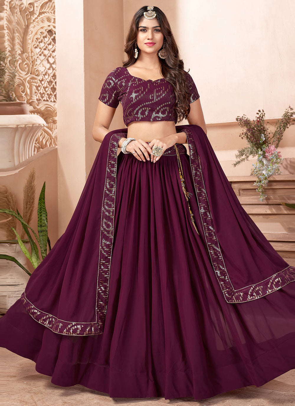 Royal Look Purple Color Indian Wedding Designer Velvet Handwork lehenga  choli for Bridal with Cotton thread embroidery work. - sethnik.com