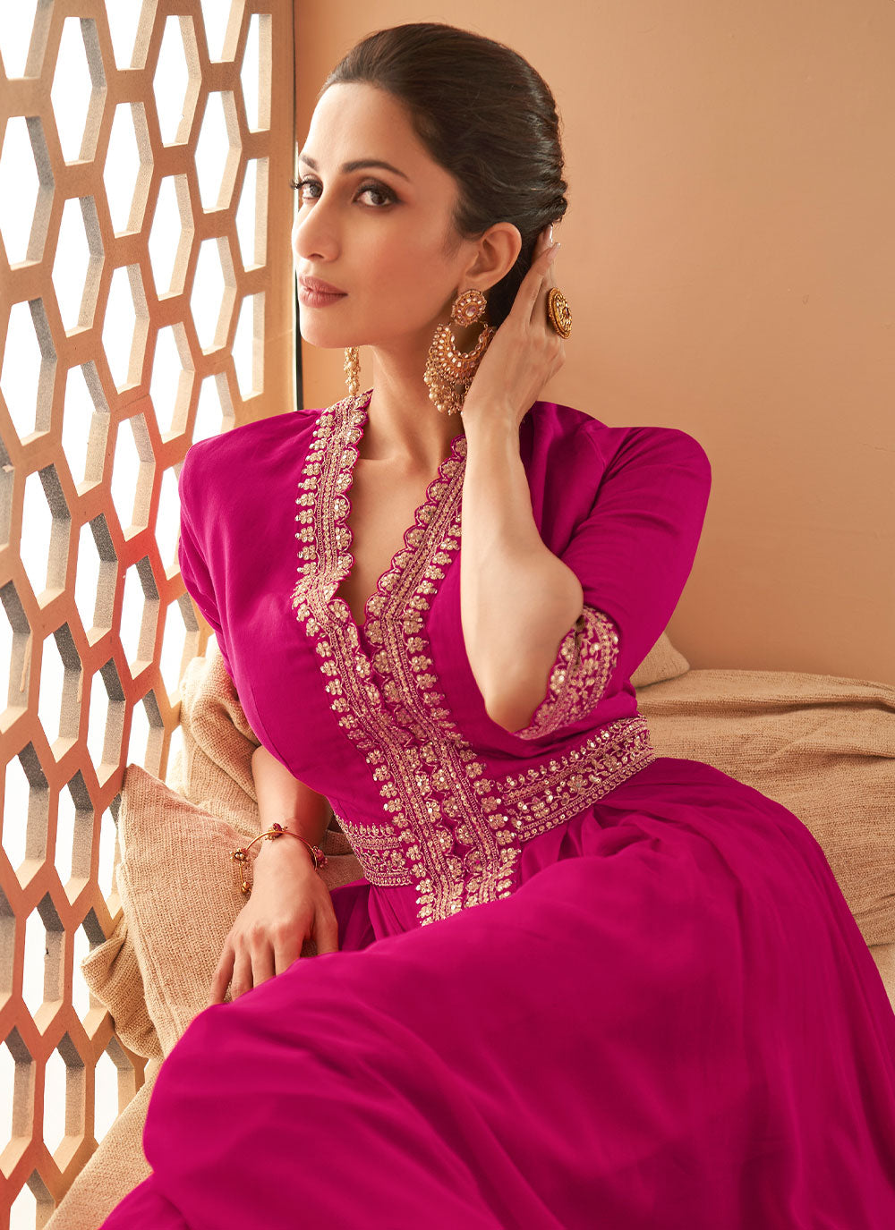 Readymade Trendy Gown In Hot Pink