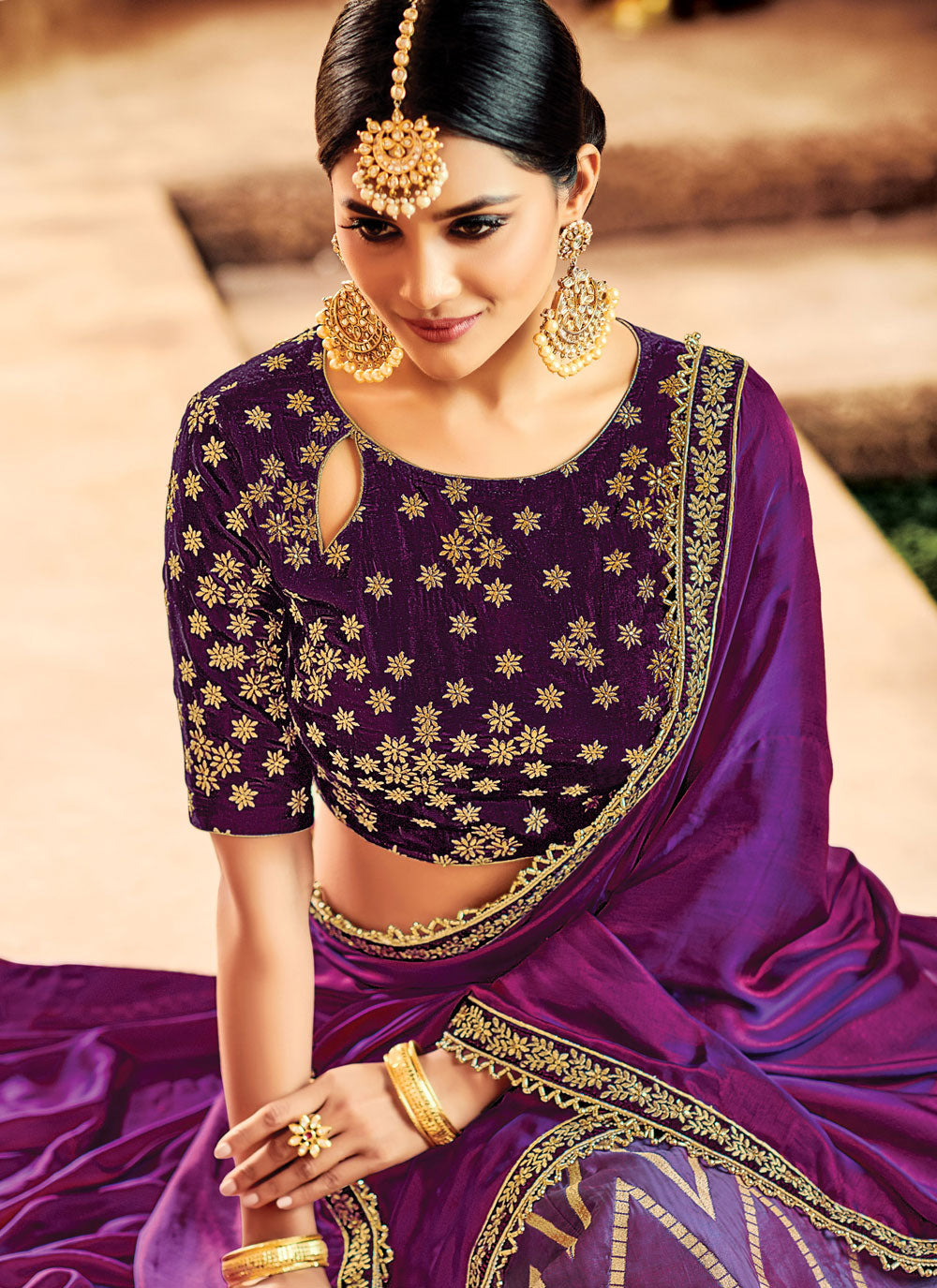 Purple Jacquard Contemporary Sari With Embroidered And Zari Work