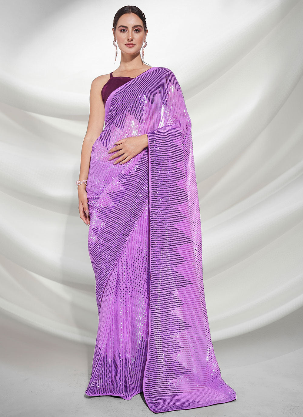 Sequins Lavender Designer Saree