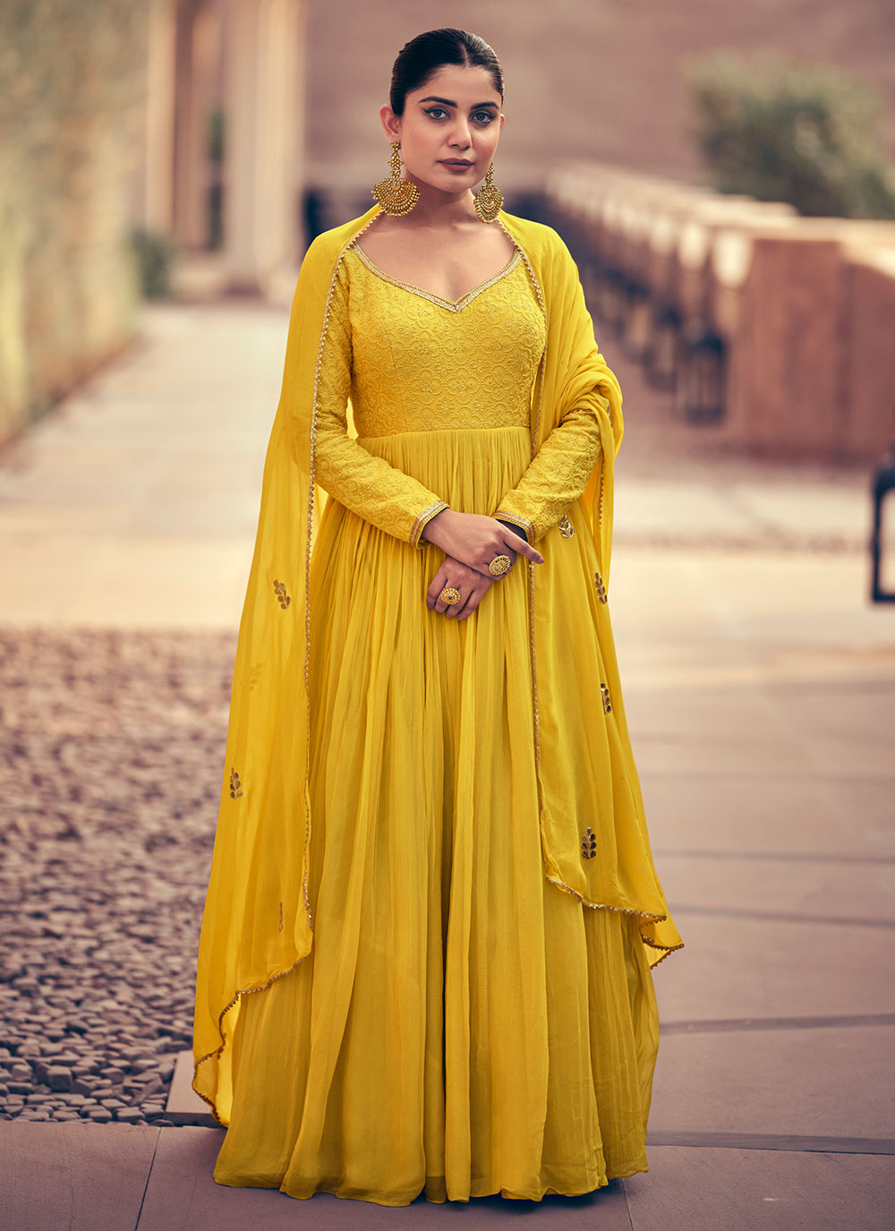 Chinon Designer Gown In Yellow