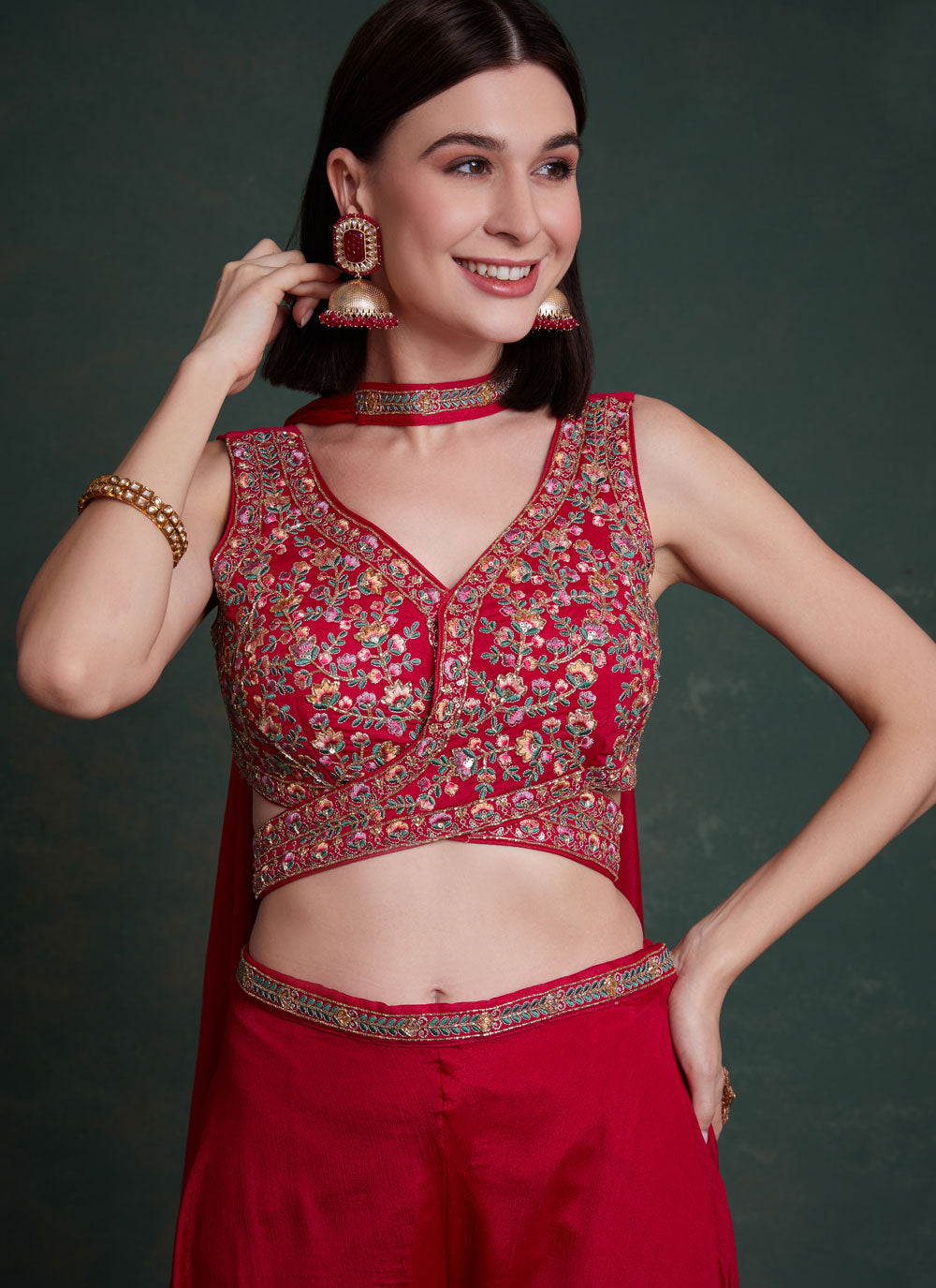 Chinon Palazzo Salwar Suit With Embroidered And Sequins Work