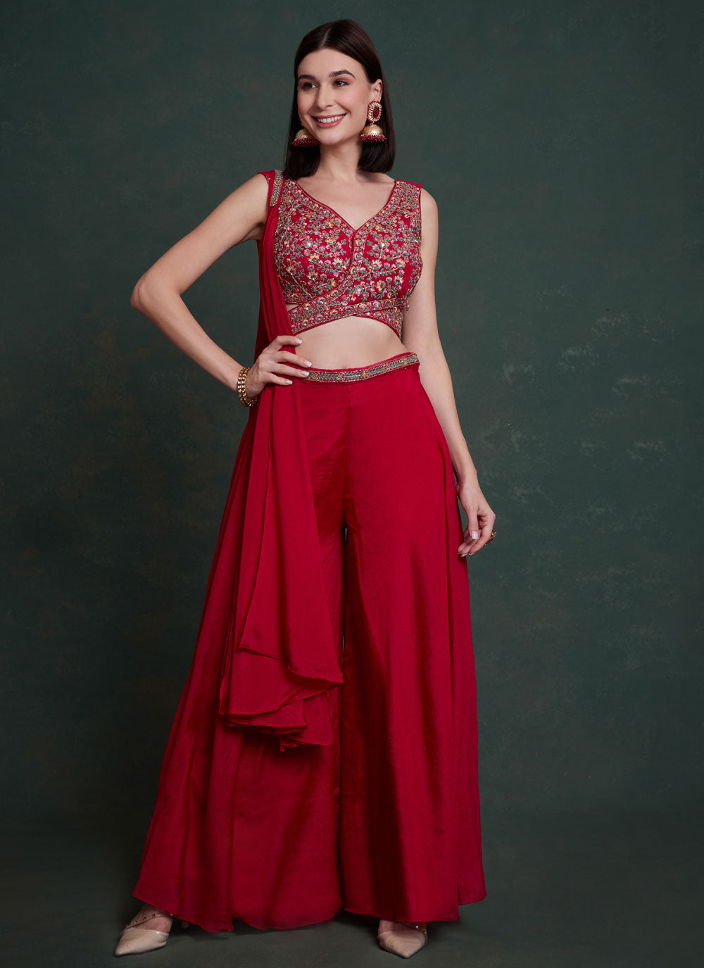 Chinon Palazzo Salwar Suit With Embroidered And Sequins Work