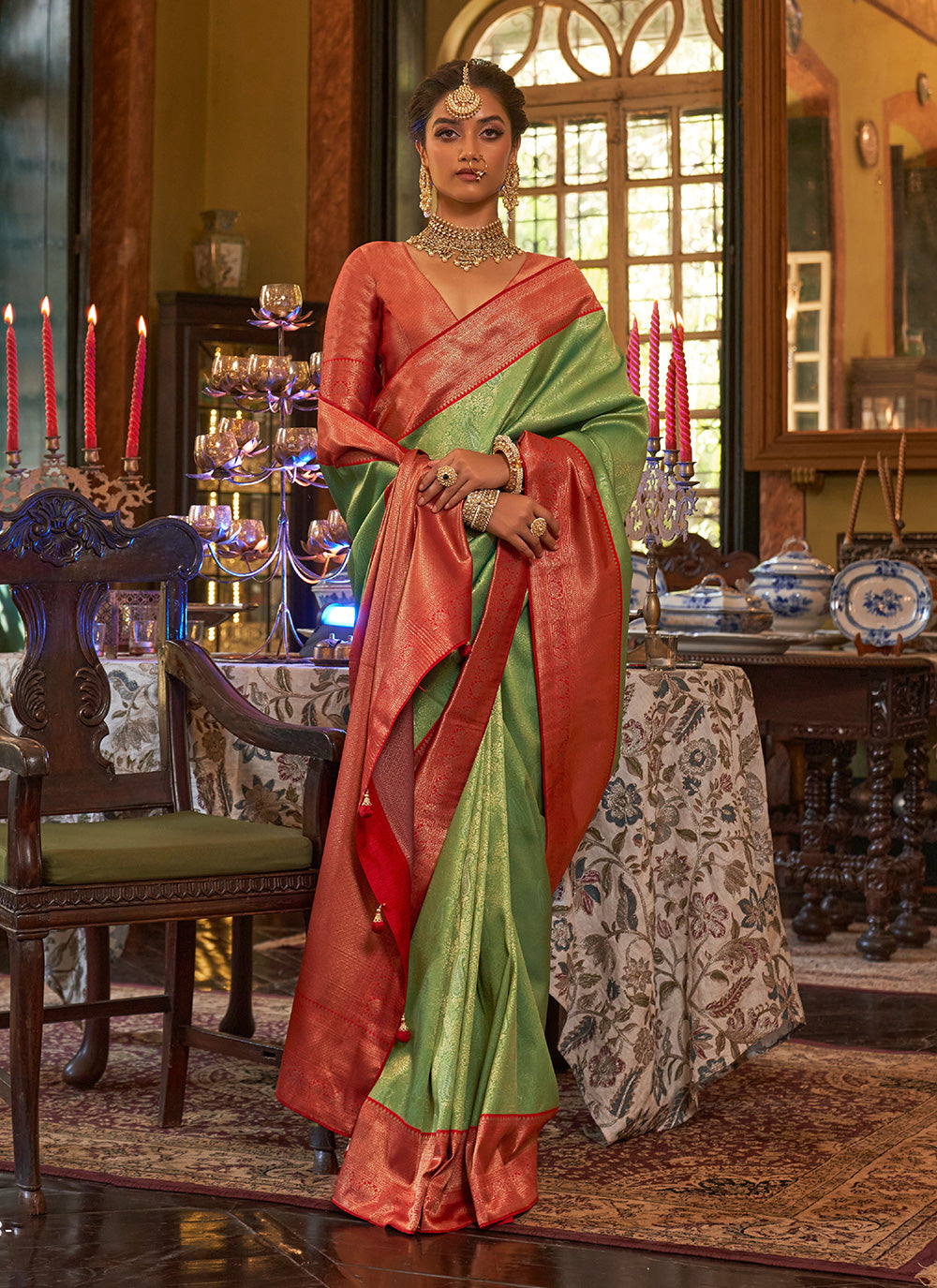 Weaving Contemporary Saree In Green