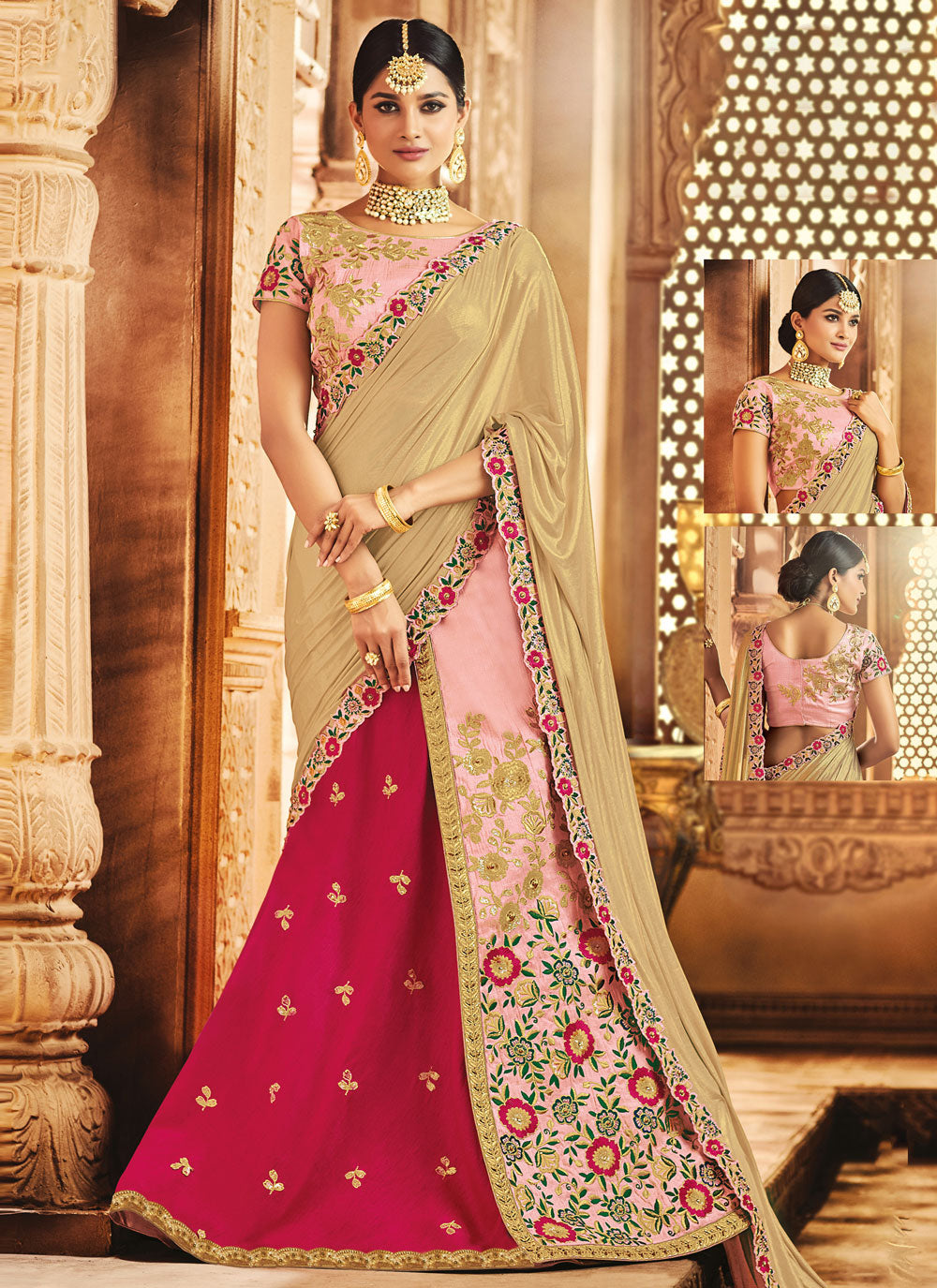 Radiant Pink Raw Silk Classic Sari With Embroidered, Sequins And Thread Work