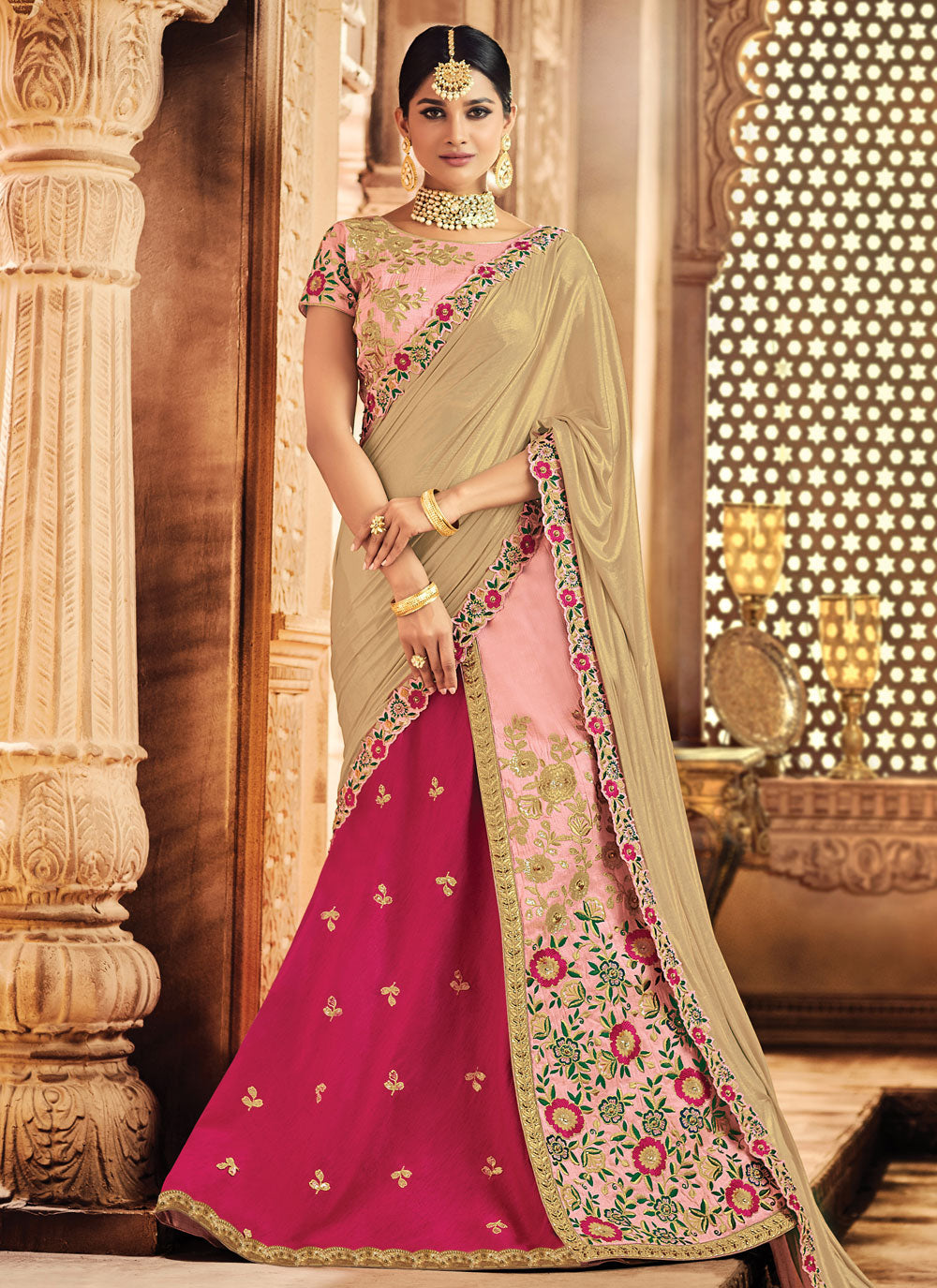 Radiant Pink Raw Silk Classic Sari With Embroidered, Sequins And Thread Work