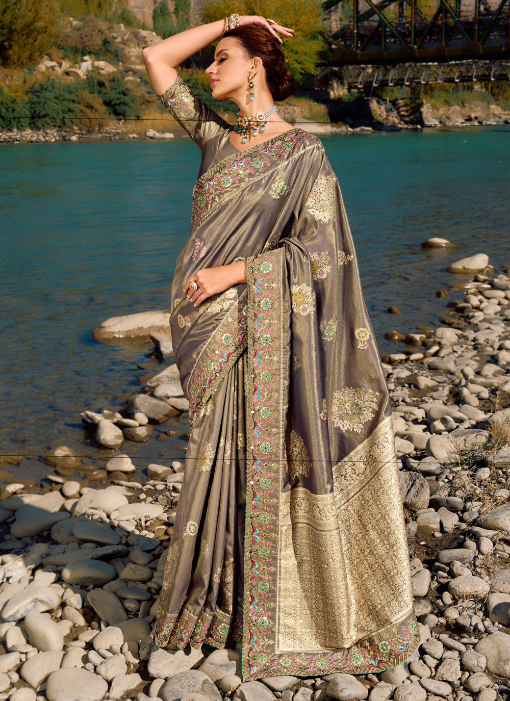 Banarasi Silk Contemporary Saree In Brown