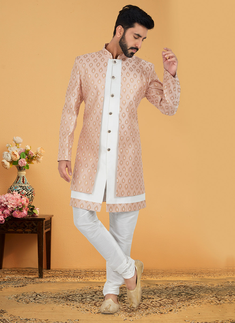 Embroidered Indo Western In Pink And White