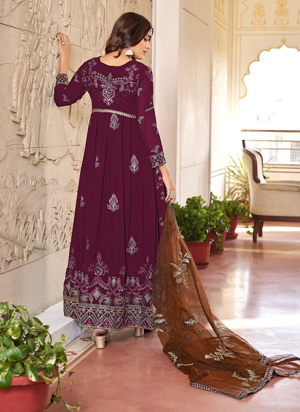 Purple Designer Gown With Embroidered And Sequins Work For Engagement
