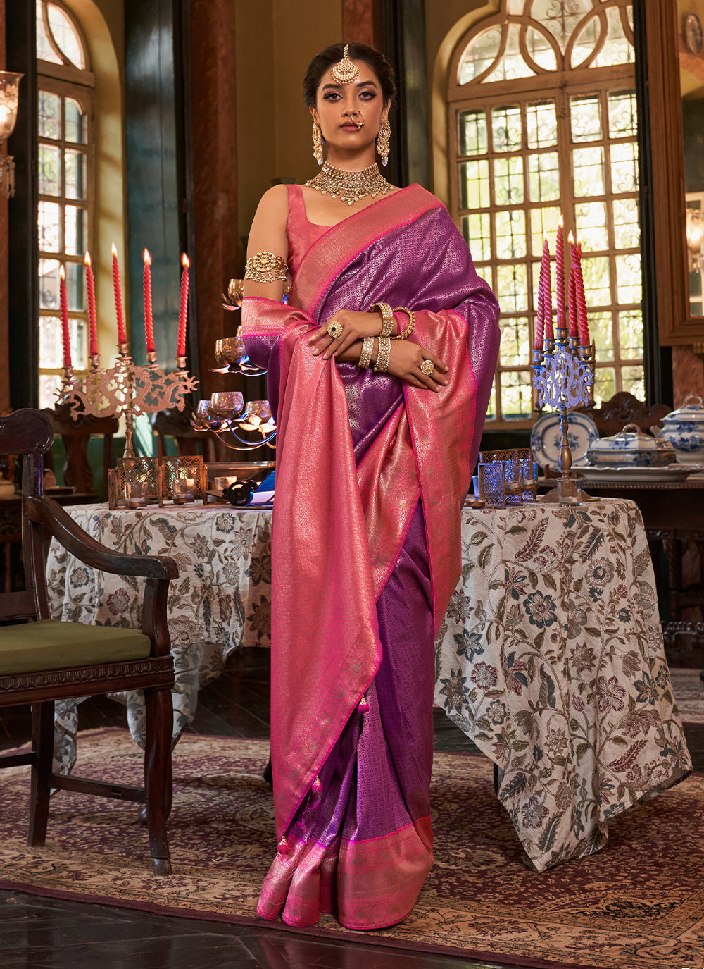 Weaving Classic Saree In Purple