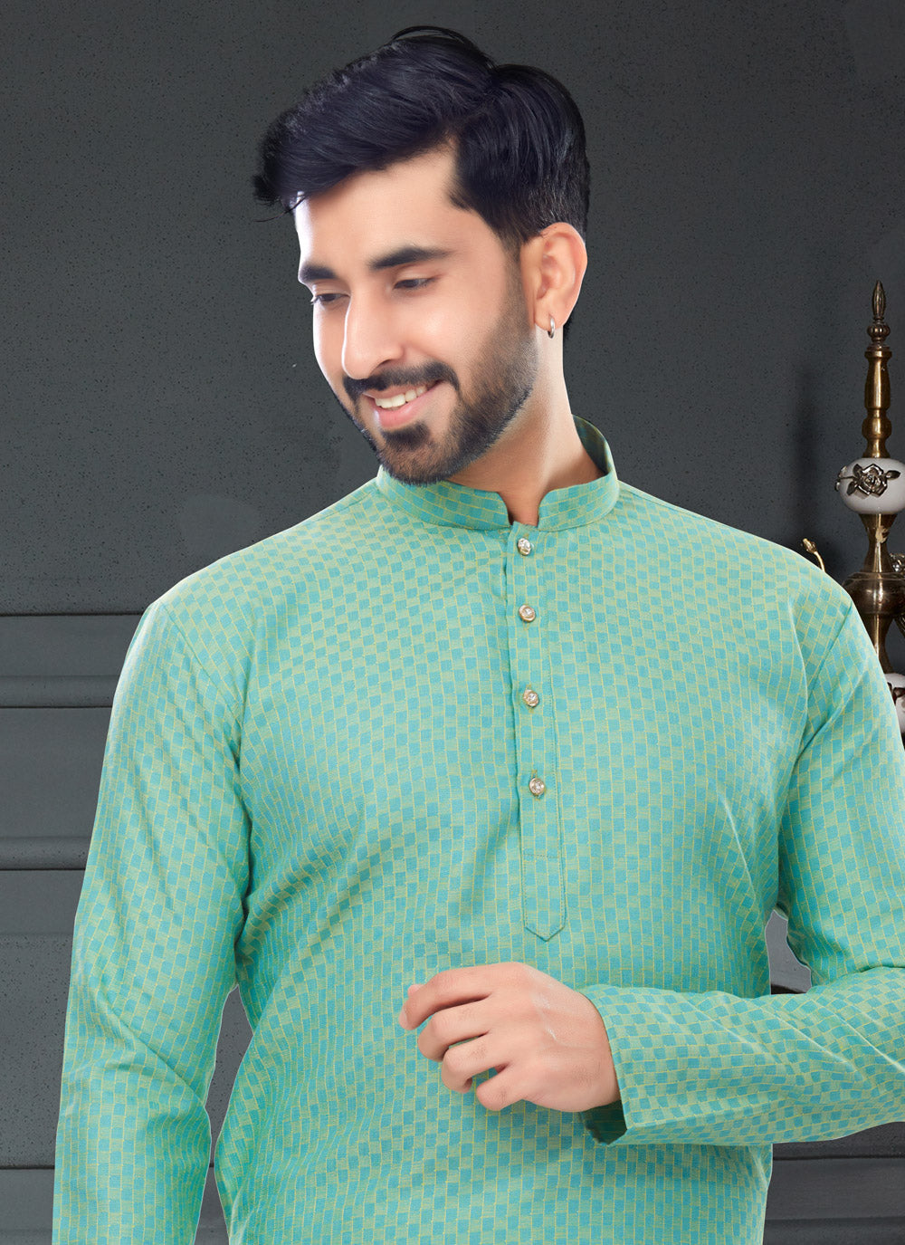 Fancy Cotton Kurta Pyajama In Green