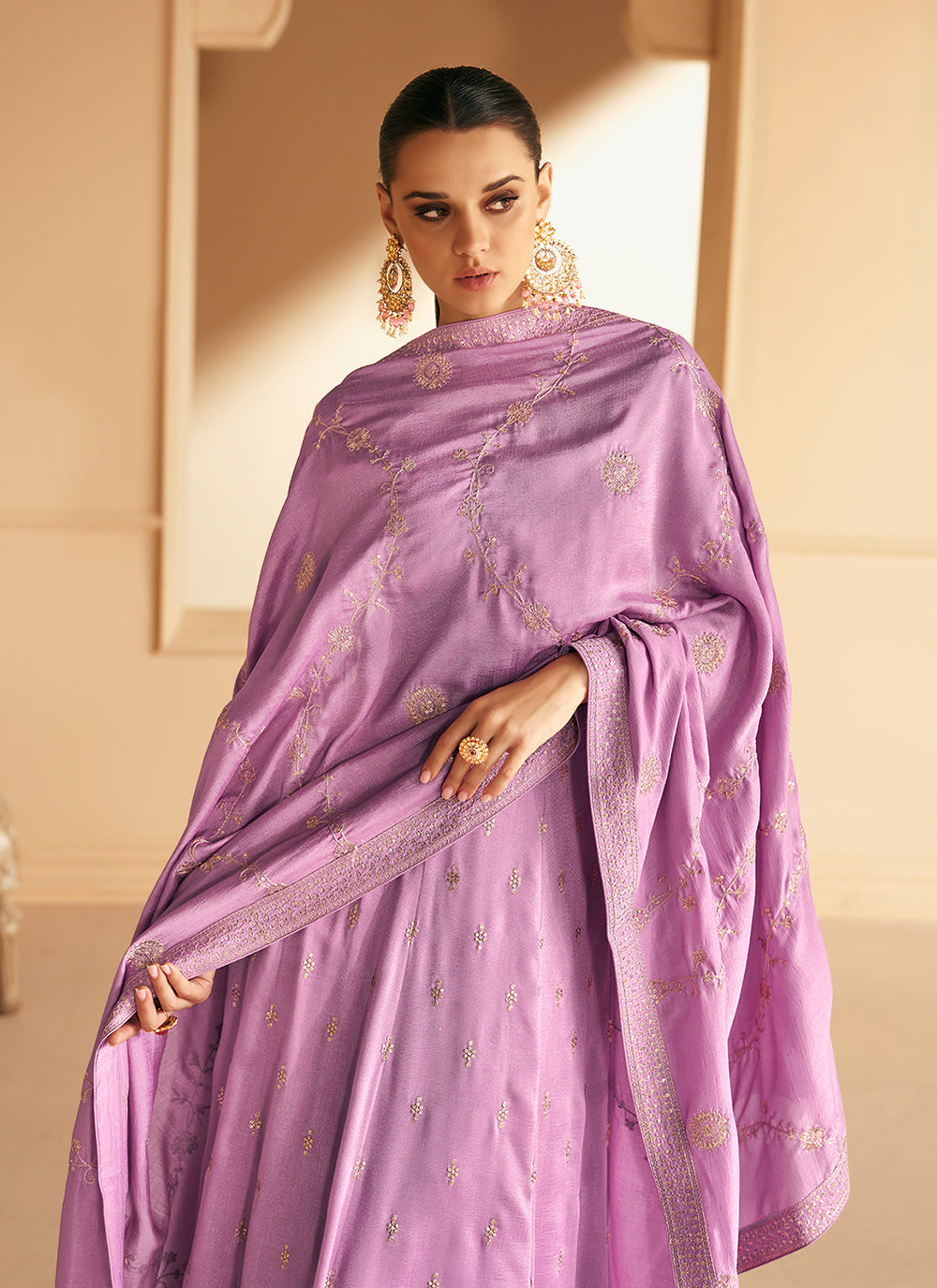 Lavender Silk Trendy Salwar Kameez