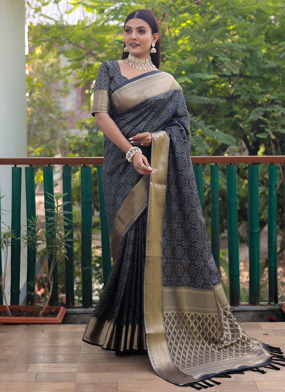 Weaving Trendy Saree In Black