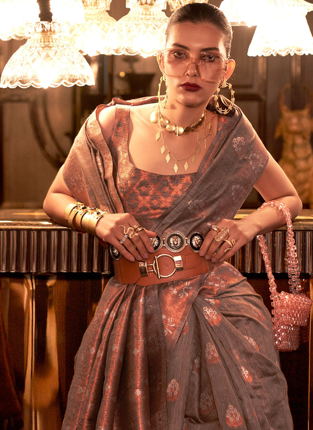 Designer Saree  In Brown  Color