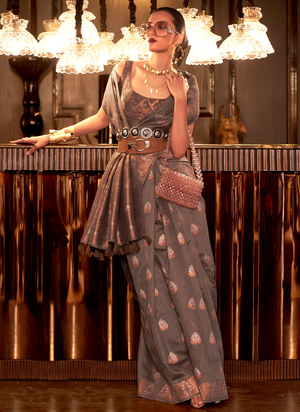 Designer Saree  In Brown  Color