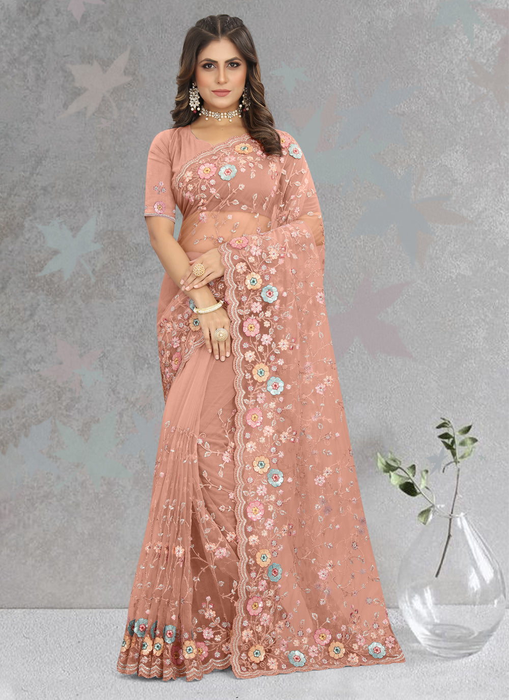 Sequins Designer Saree For Wedding