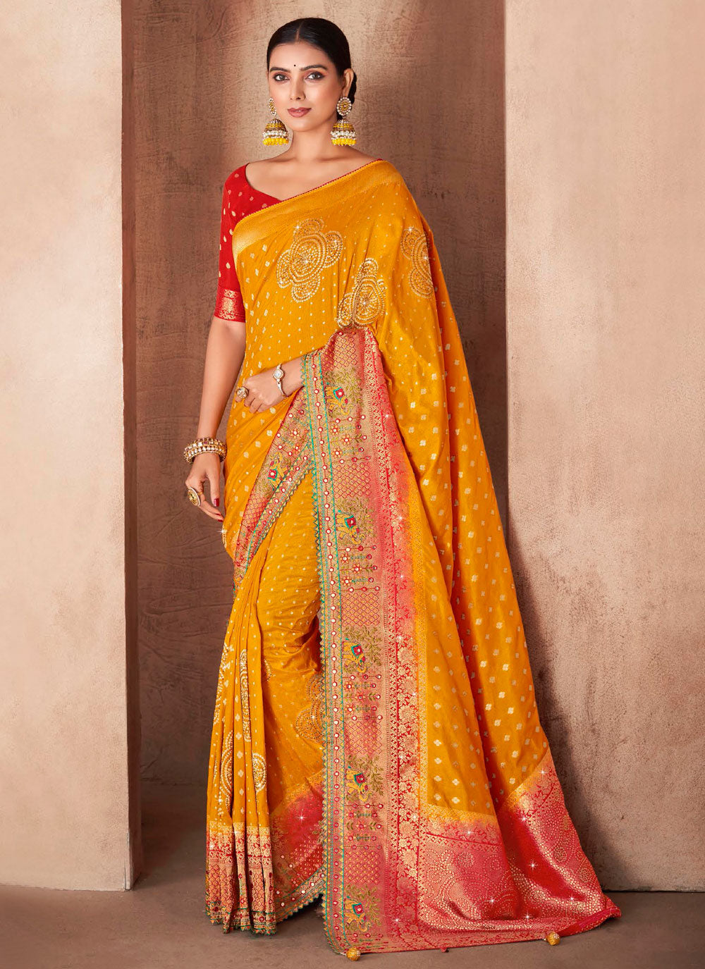 Designer Yellow Silk Contemporary Saree