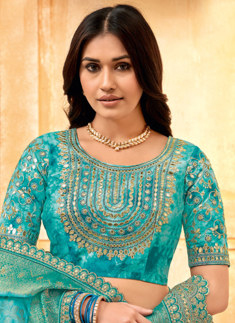 Patch Border And Embroidered Work Silk Classic Sari In Aqua Blue