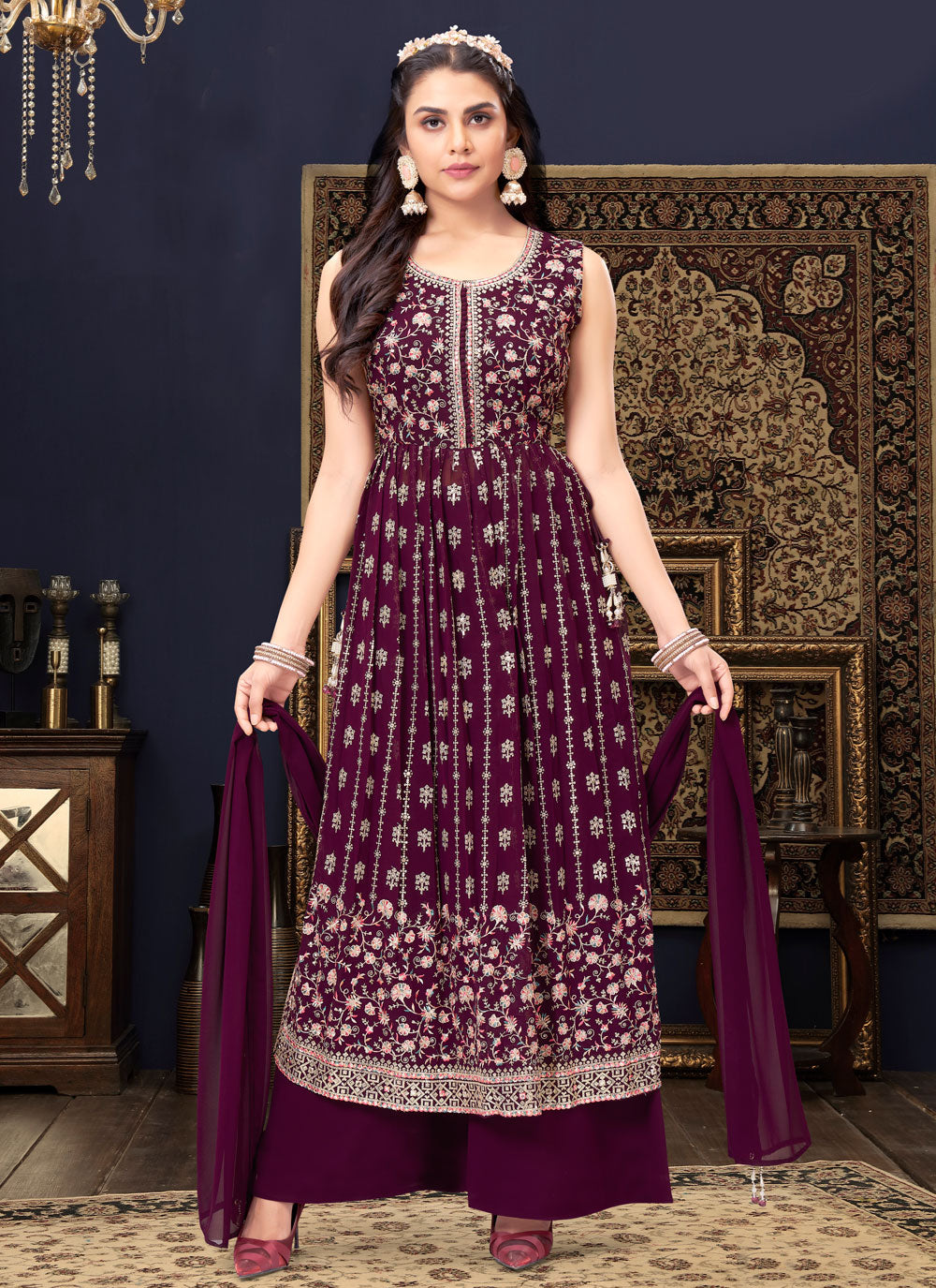 Purple Georgette Designer Salwar Kameez