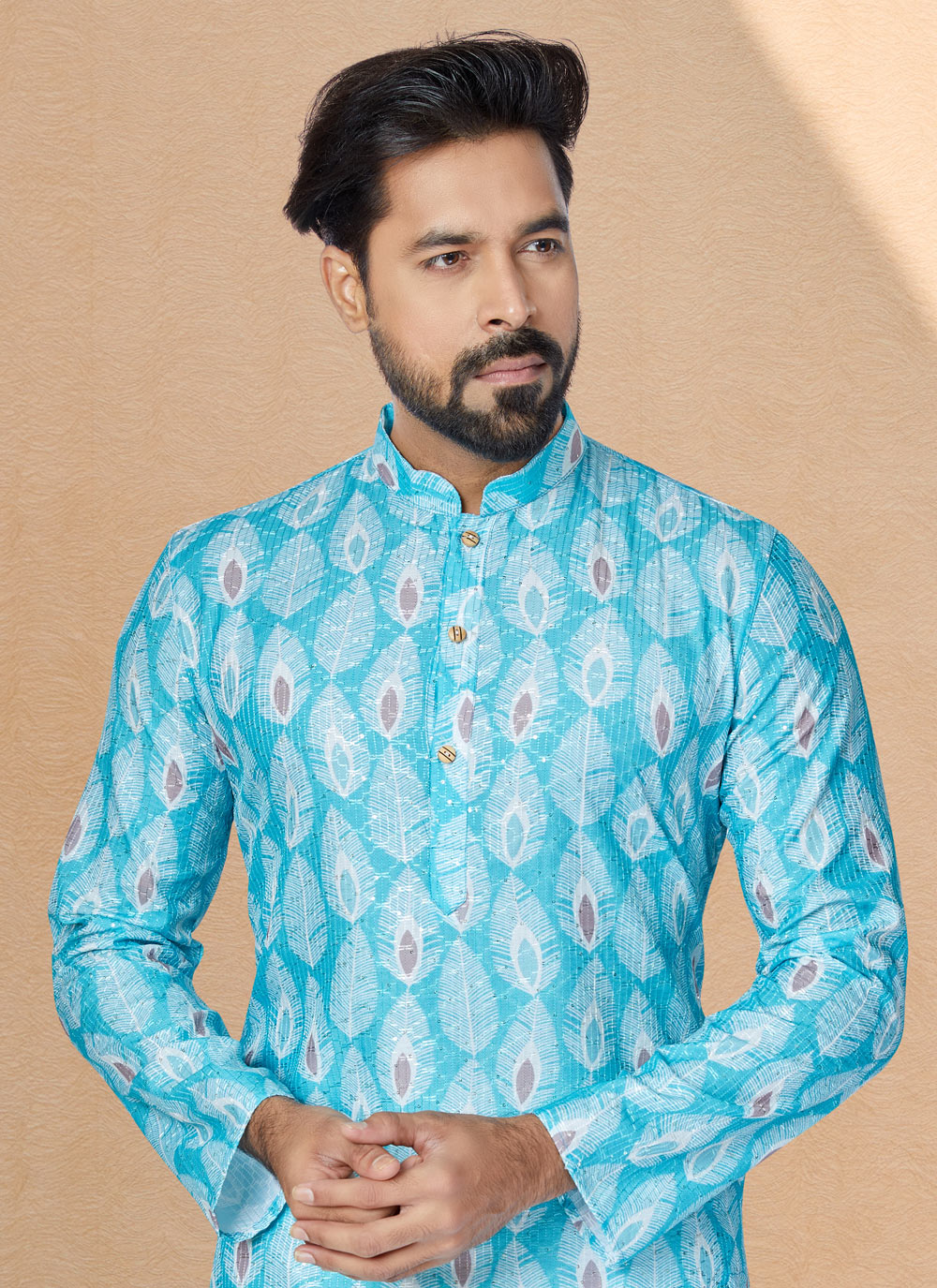 Multi Colour and Turquoise Fancy Fabric Kurta Pyjama