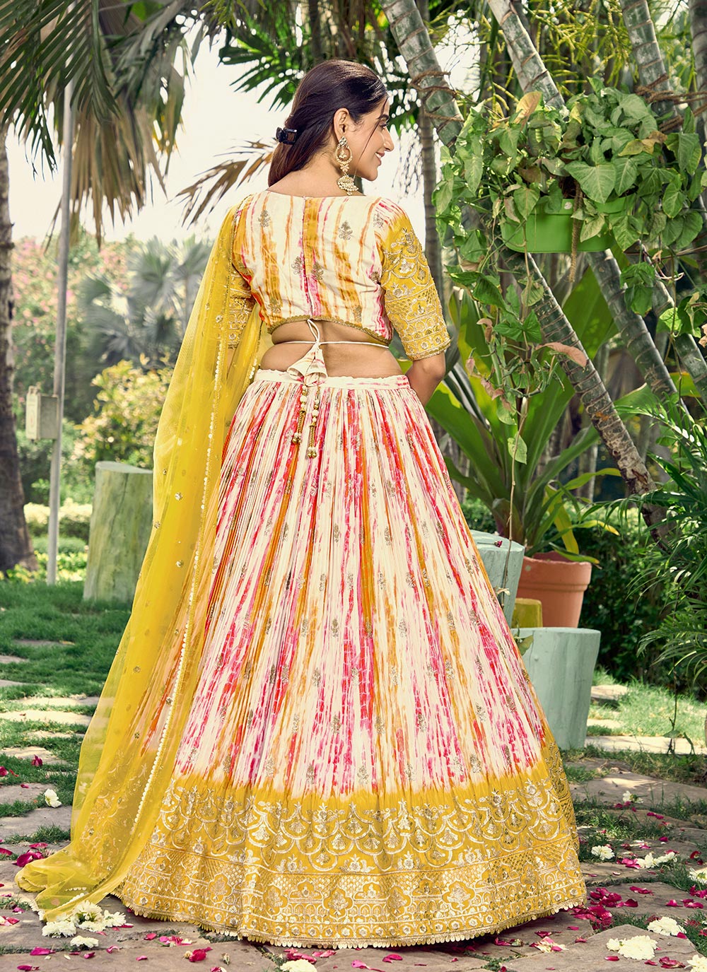 Digital Print, Embroidered And Sequins Work Chinon A - Line Lehenga Choli In Multi Colour