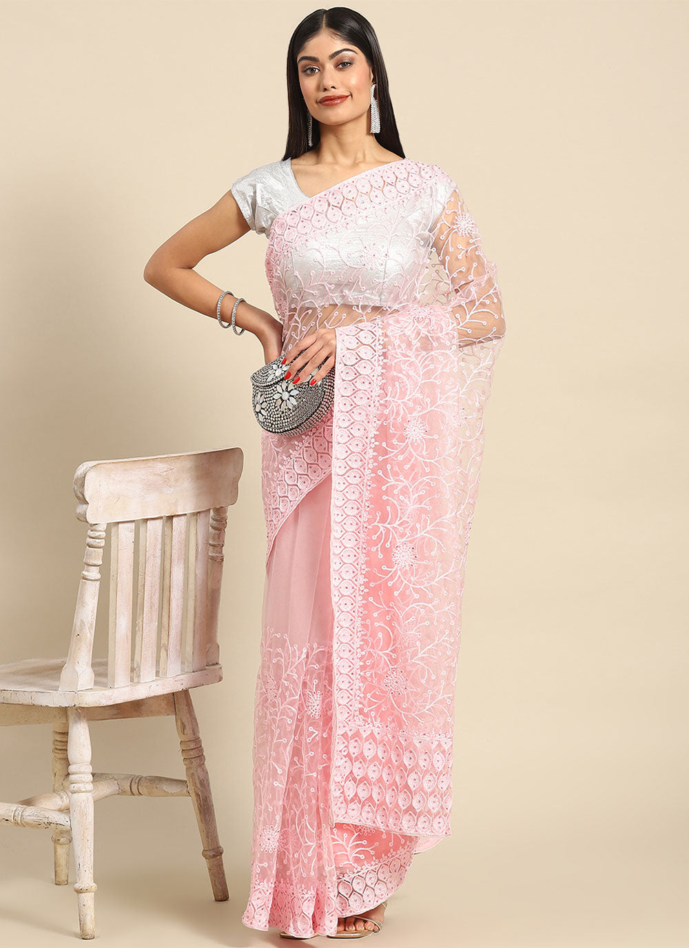 Contemporary Style Saree In Rose Pink