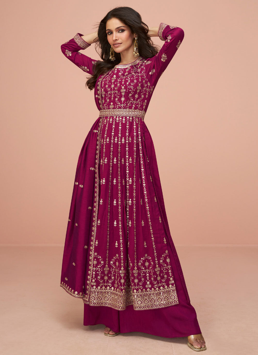 Rani Silk Readymade Salwar Suit With Embroidered Work For Women