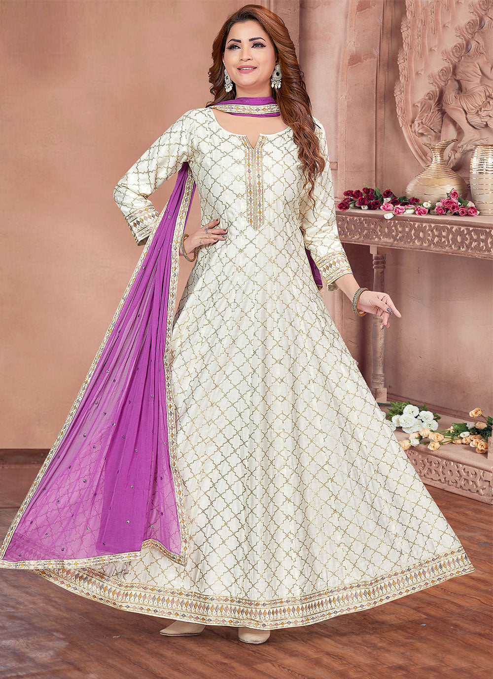 Off White Embroidered Salwar Suit For Engagement