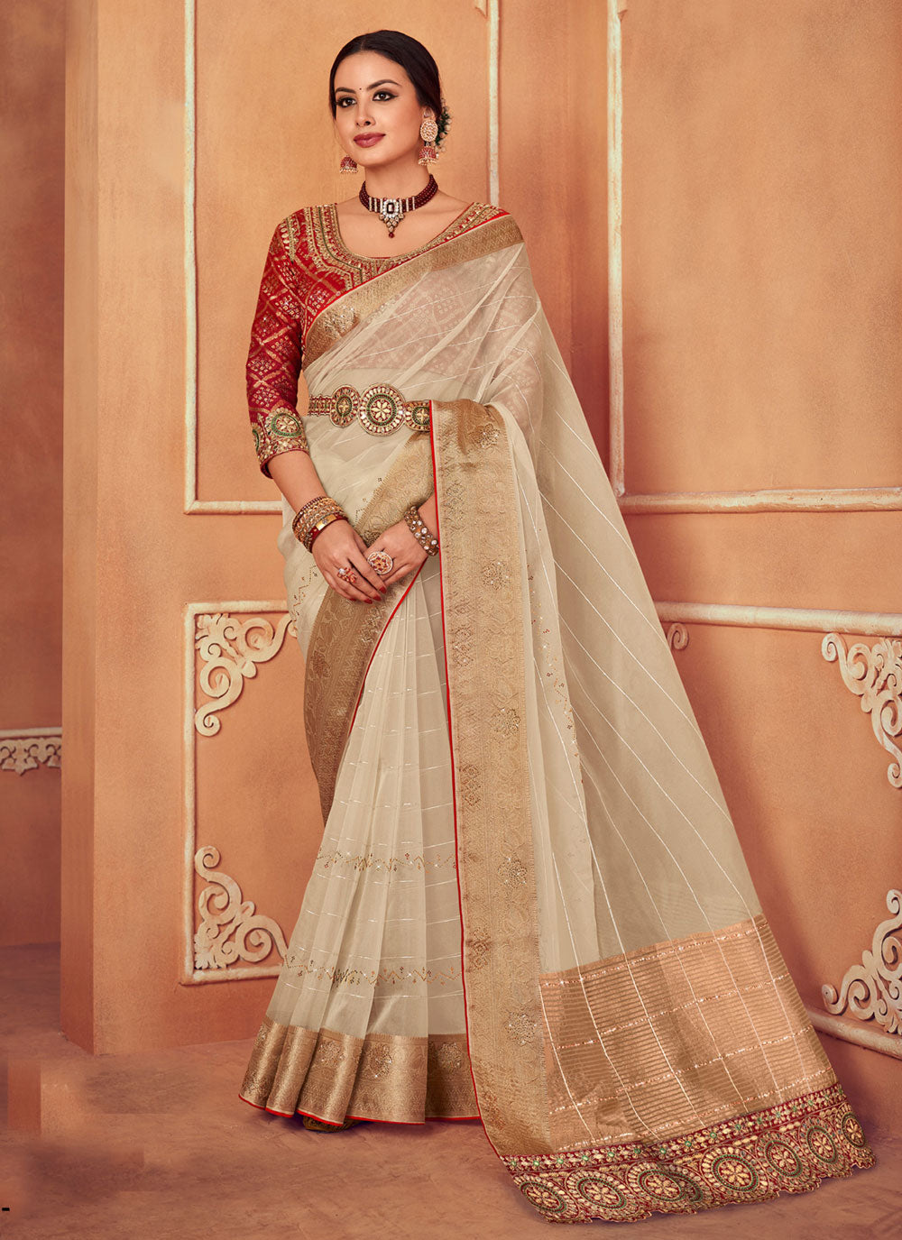 Organza Trendy Saree With Embroidered And Sequins Work