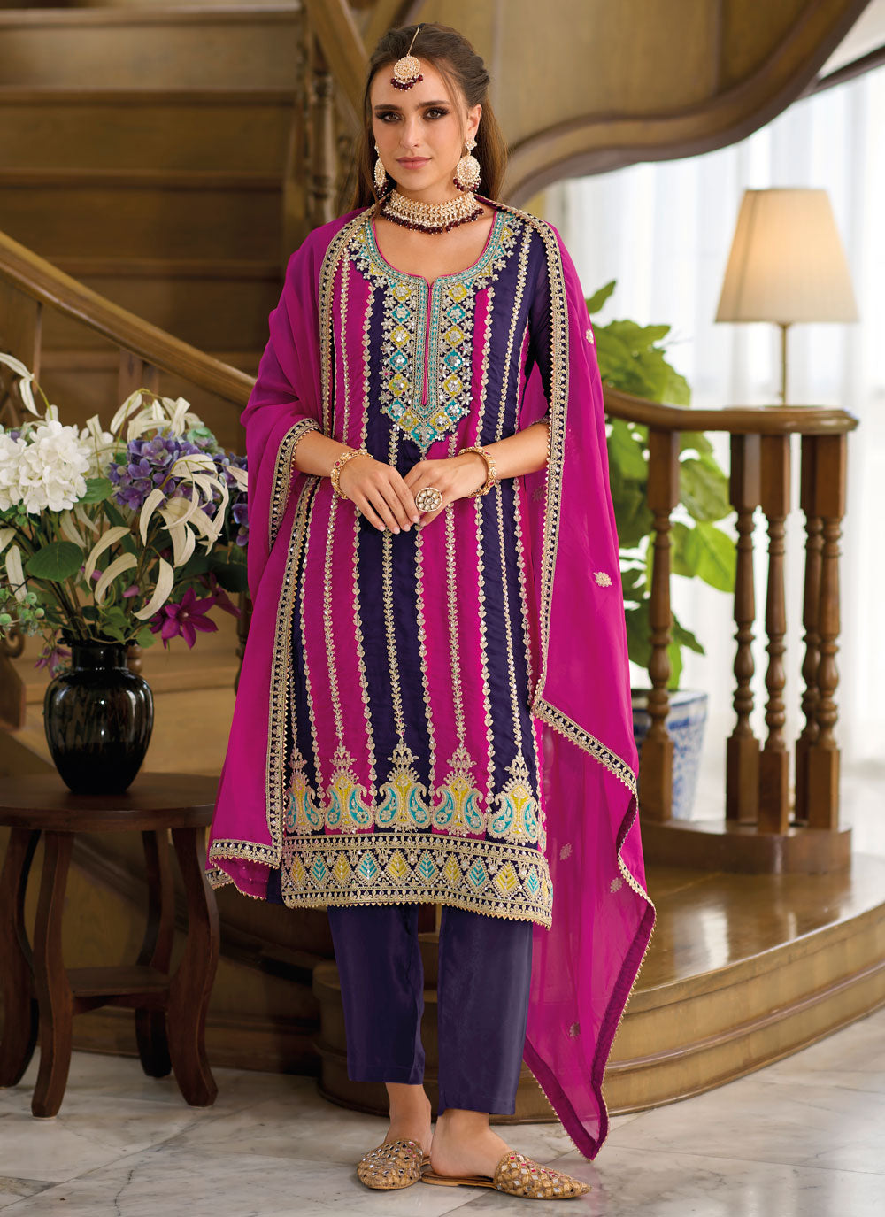 Festive Wear Organza Salwar Suit In Purple
