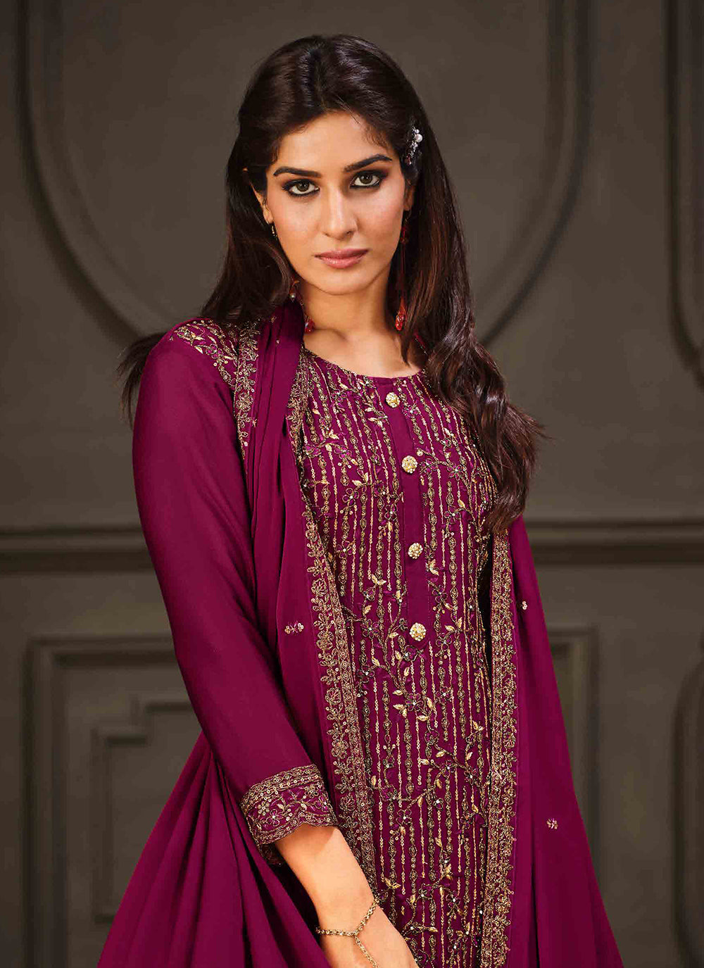 Pant Style Suit Embroidered Georgette In Engagement