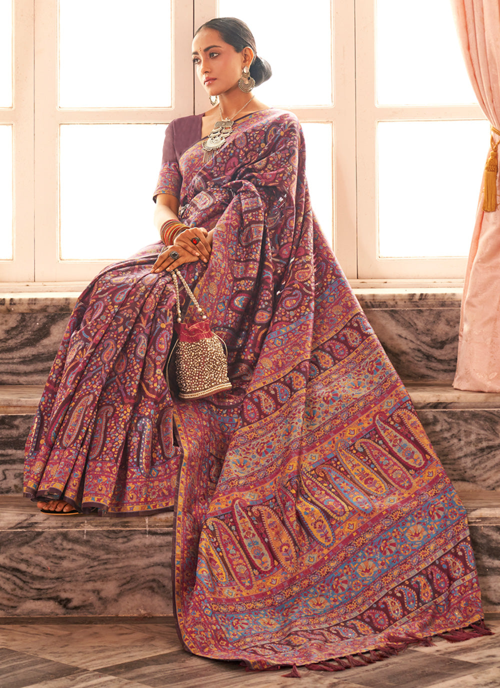 Weaving Classic Saree In Multi Color