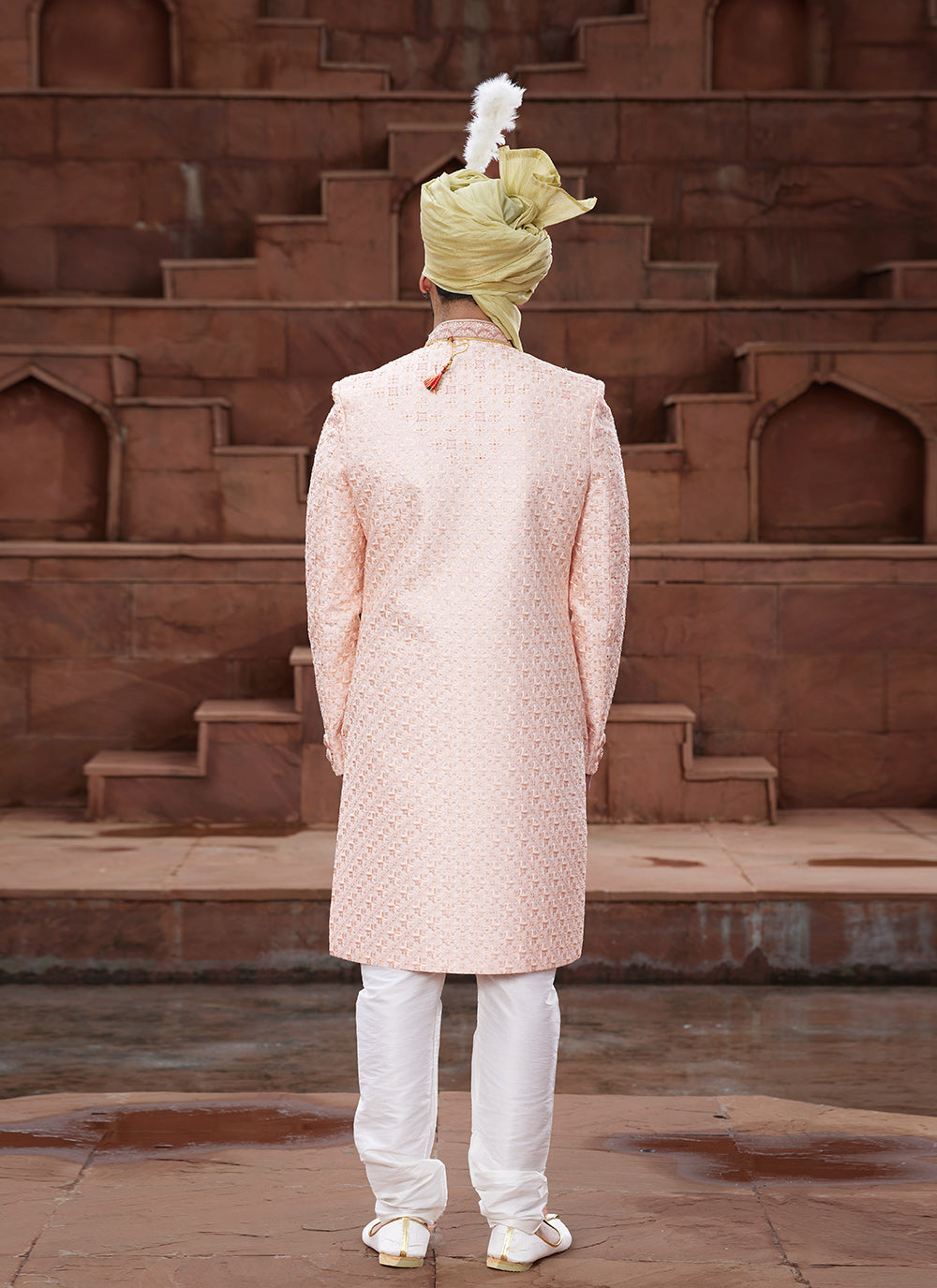 Art Silk Sherwani Mens Wear In Peach
