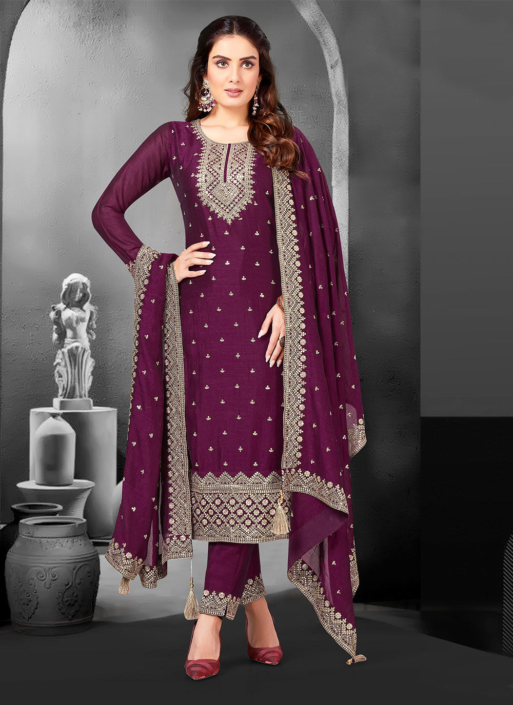 Purple Salwar Suit With Embroidered Work