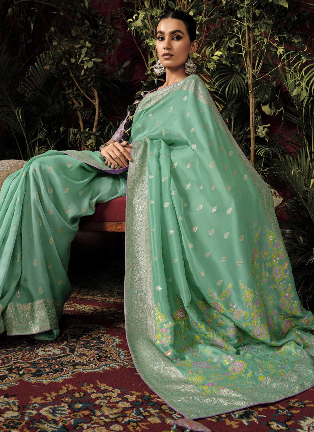Sea Green Silk Classic Sari