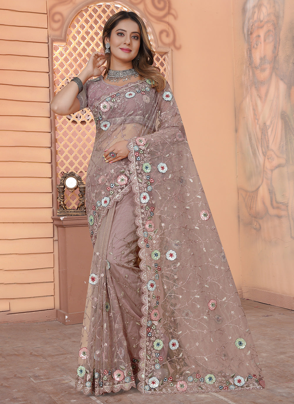 Embroidered Net Classic Saree