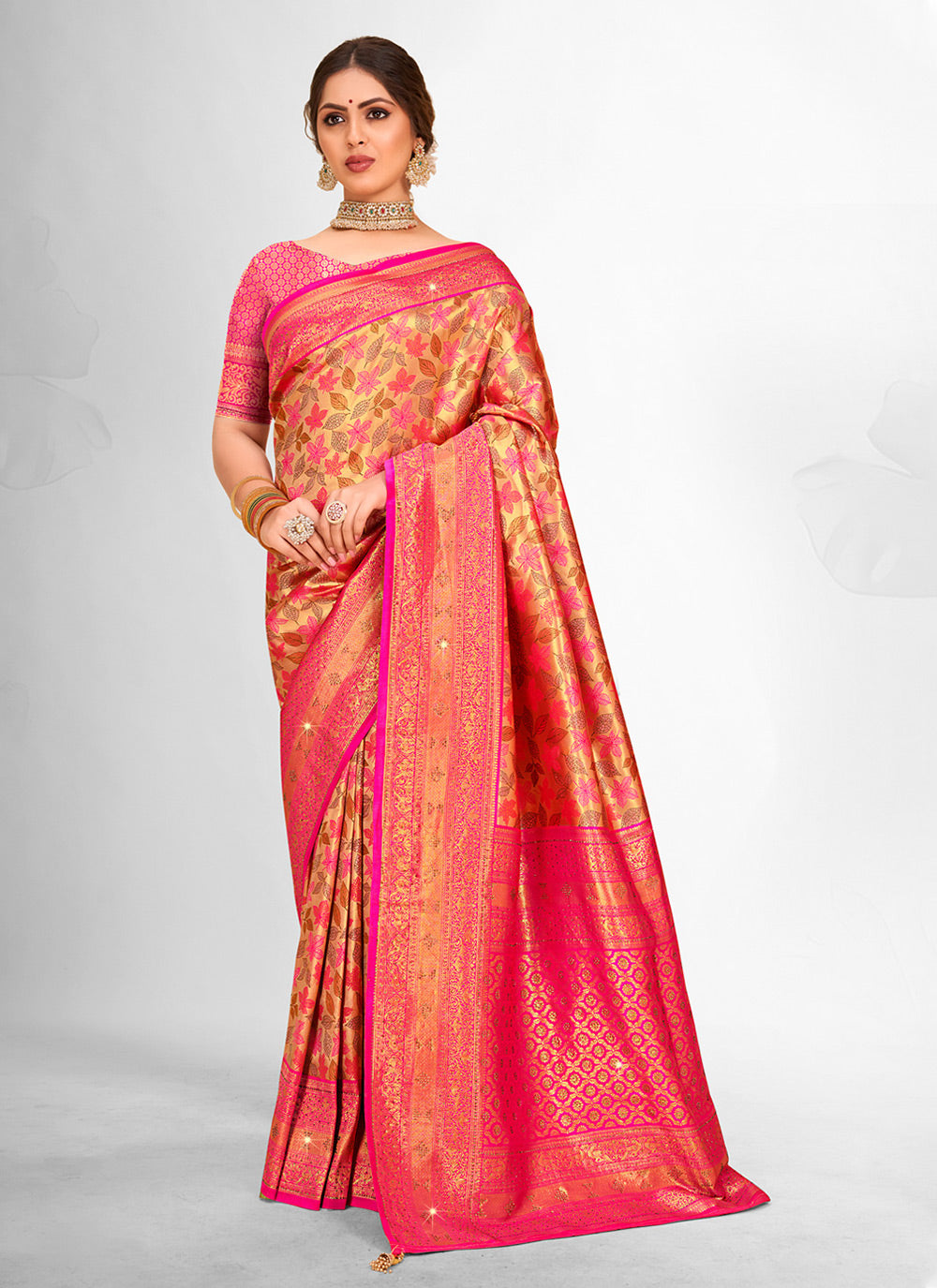 Pink Weaving Work Banarasi Silk Traditional Saree
