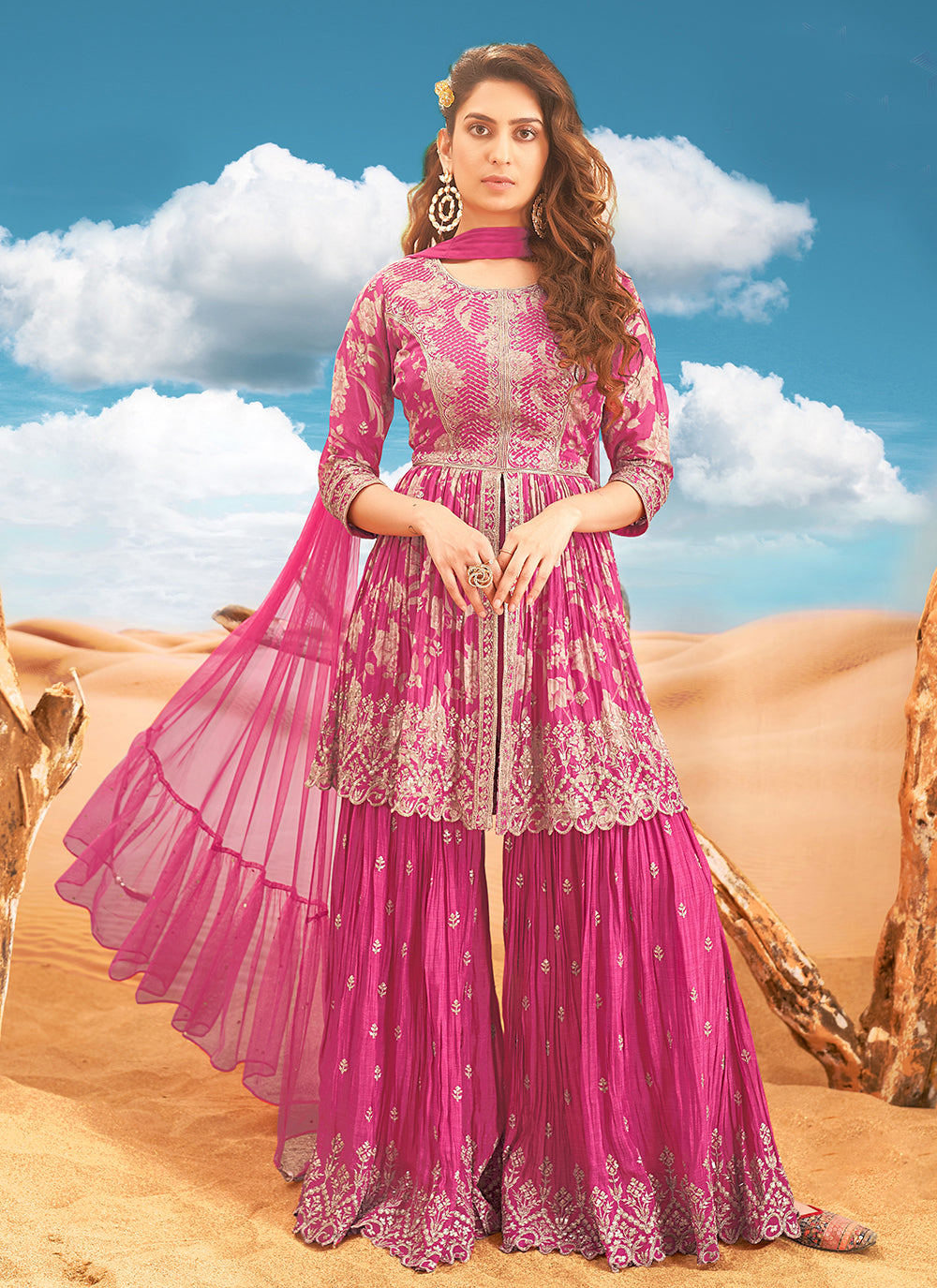 Pink Chinon Trendy Suit With Embroidered Work