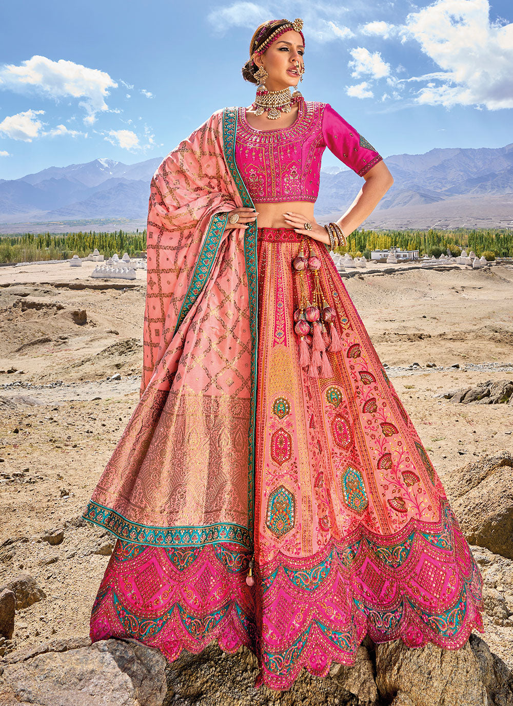 Pink Banarasi Silk A - Line Lehenga Choli
