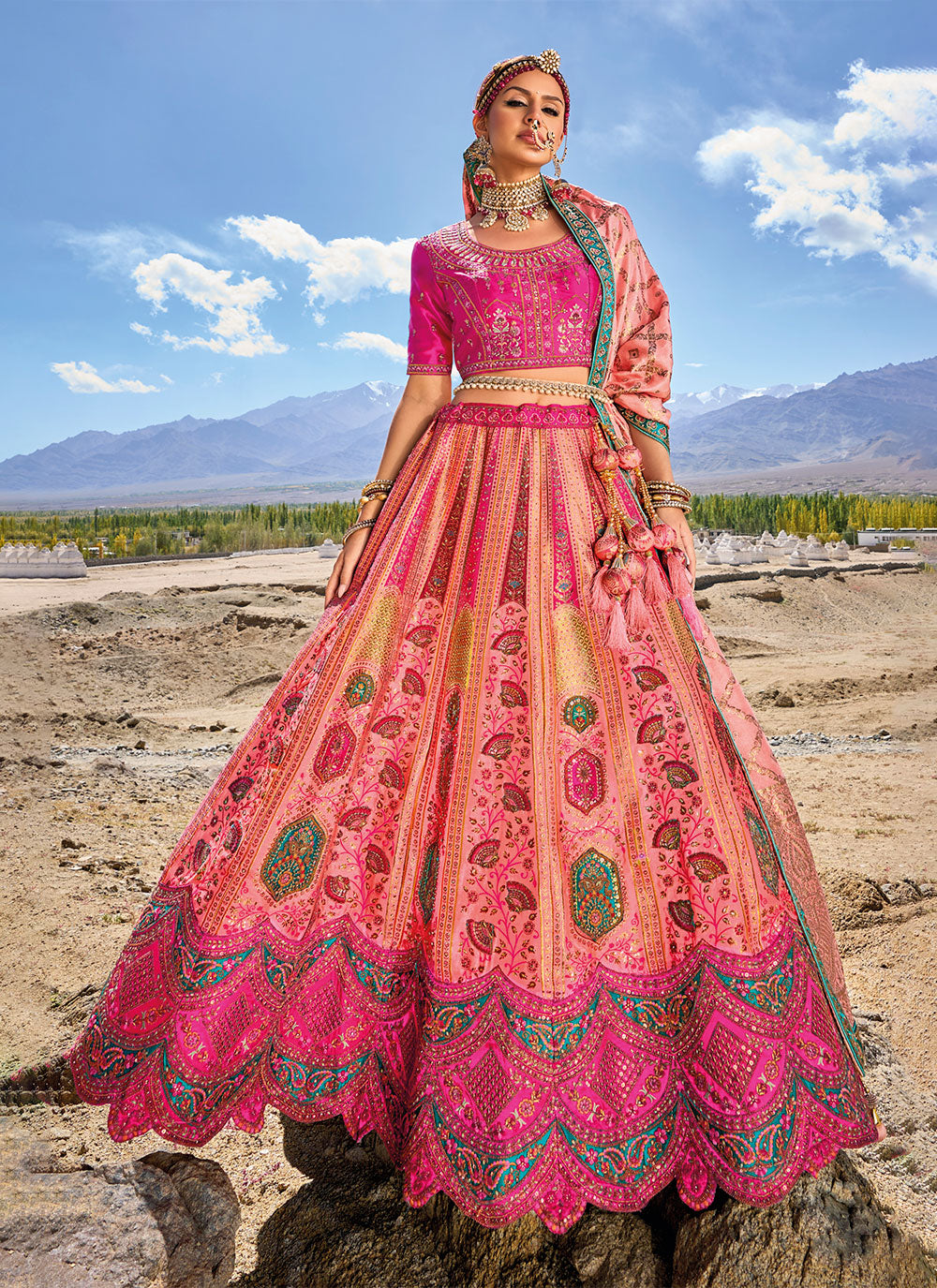 Pink Banarasi Silk A - Line Lehenga Choli
