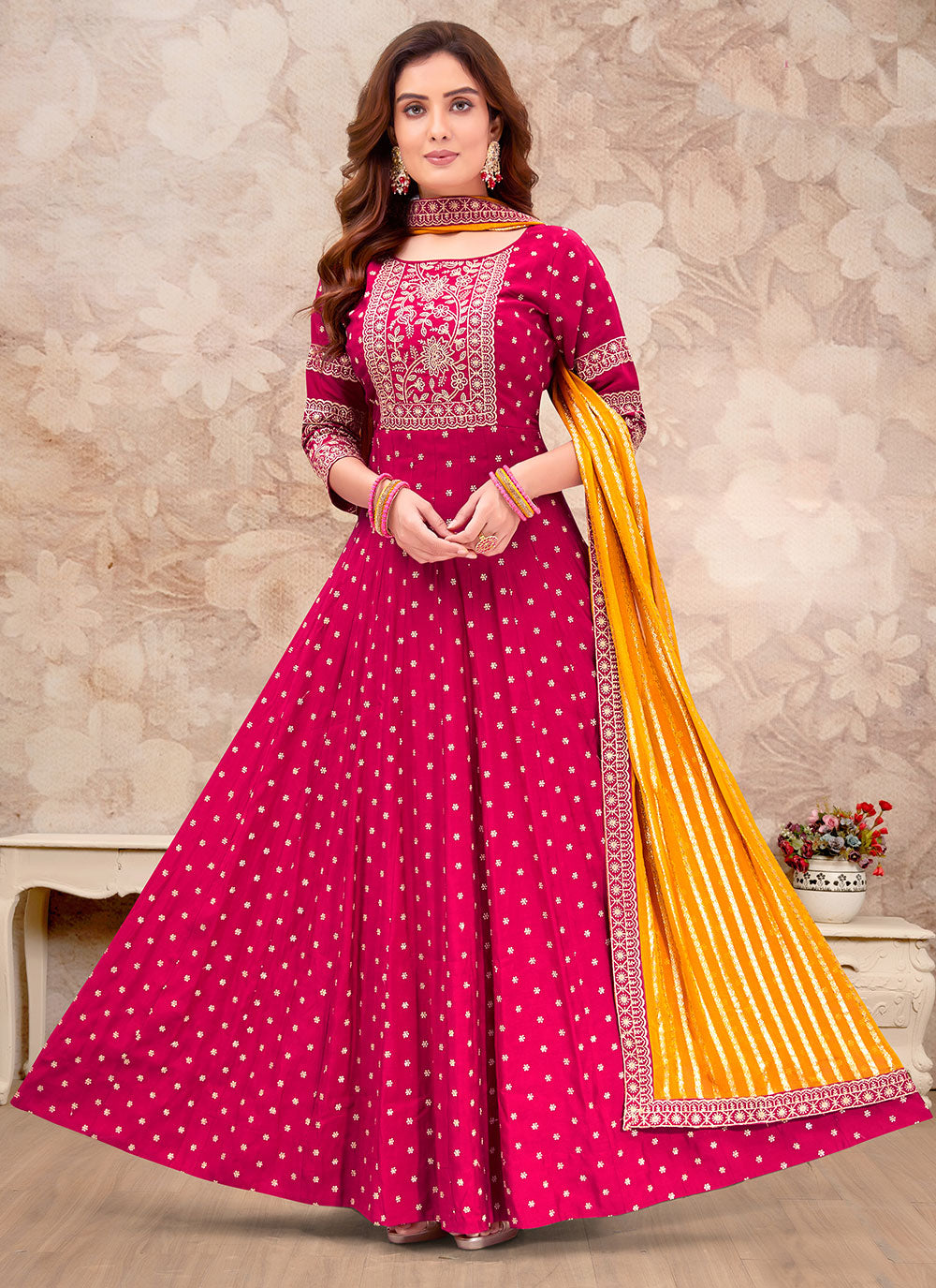 Wedding Silk Anarkali Suit In Pink