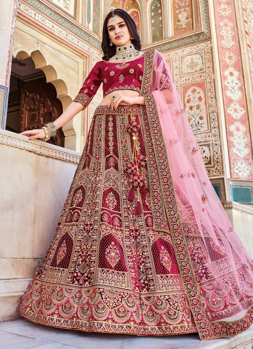 Pink Wedding  Velvet Trendy Lehenga Choli