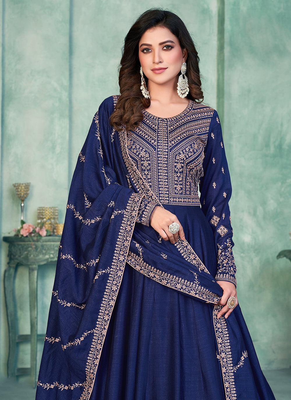 Art Silk Blue Salwar Suit For Engagement